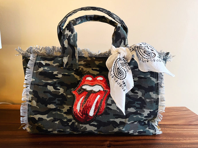 CAMO ROLLING STONE Canvas Zippered Tote - Large